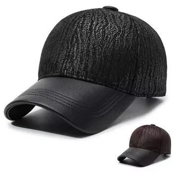 Простая мужская бейсболка, повседневная ПУ шляпа для улицы, теплая кепка для пожилых людей среднего возраста Adjustable темно-коричневого