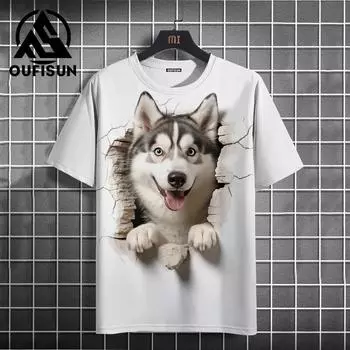 Простая мужская футболка с 3d животным принтом, белая футболка с коротким рукавом, летняя повседневная футболка большого размера для мужчин, модная мужская одежда, топ M