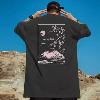 Простая мужская рубашка с принтом 3D Fuji Mountain с короткими рукавами, футболки для мужчин, летняя повседневная мужская одежда, свободные топы Harajuku oversize S