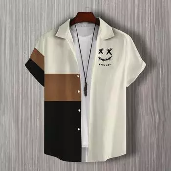 Простая мужская рубашка с принтом в стиле пэчворк в 3D, гавайские рубашки для мужчин, повседневная мужская одежда, свободная рубашка большого размера с коротким рукавом высокого качества S