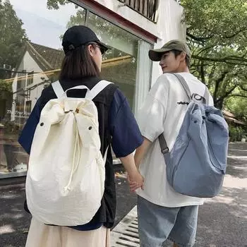 Простая мужская сумка на шнурке, женская однотонная сумка на плечо, большая сумка, студенческий нейлоновый рюкзак синий
