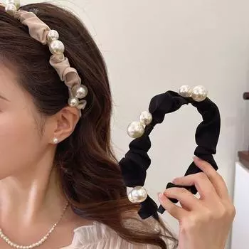 Простая мытье лица для женщин, корейский стиль, повязка на голову с жемчугом, обруч для волос, женская повязка на голову, аксессуары для волос