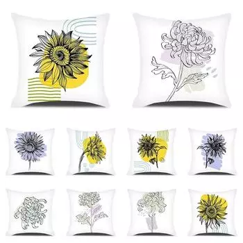 Простая наволочка с цветочным принтом, украшение для дома, спальня, офисное кресло, гостиная, диван, наволочка из кожи персика 40x40cm