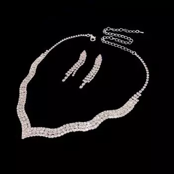 Простая ниша-цепочка со стразами, свадебное ожерелье, свадебное ожерелье, серьги, ювелирные изделия, ожерелье для банкета, комплект ювелирных изделий серебряный