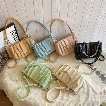 Простая нишевая дизайнерская сумка женская 2024 новая модная интернет-знаменитость плиссированная цепочка подмышечная сумка на плечо косая сумка чёрный