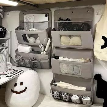 Простая новая сумка для хранения, настенная сумка для хранения вещей в общежитии за дверью, многослойная тканевая сумка для хранения вещей, органайзер для хранения вещей из ткани 63*40cm серый