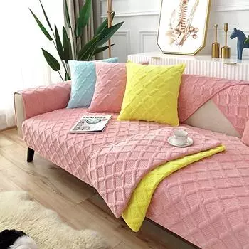 Простая однотонная диванная подушка, плюшевая L-образная подлокотник для дивана, полотенце, скандинавский чехол для дивана, нескользящая современная наволочка на четыре сезона 70x70