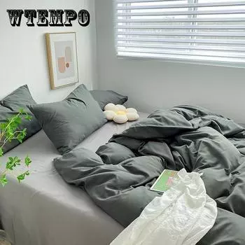 Простая однотонная хлопковая простыня, пододеяльник, можно стирать в машине, кровать, комплект из четырех предметов, пододеяльник для студенческого общежития 1.5m