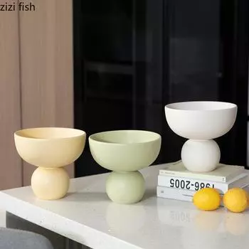 Простая однотонная керамическая тарелка для фруктов с высокой ножкой для гостиной, чайный столик, поднос для хранения закусок и орехов, конфетница, бытовая техника