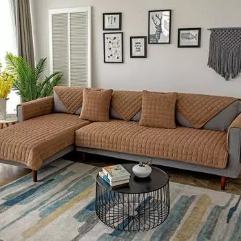 Простая однотонная кружевная вельветовая нескользящая подушка для дивана Four Seasons Universal, утолщенный мягкий плюшевый чехол для дивана 70*70cm жёлтый