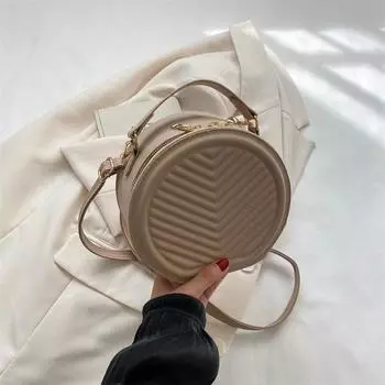 Простая однотонная маленькая сумка женская 2025 осень и зима новая на плечо сумка-мессенджер текстурная маленькая круглая сумка тренд хаки