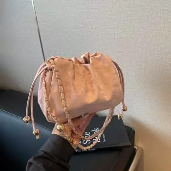 Простая однотонная сумка через плечо, модная сумка подмышкой, текстурная сумка-ведро из искусственной кожи, универсальная сумка-мессенджер с цепочкой для женщин розовый