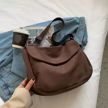 Простая однотонная сумка-мессенджер на одно плечо, корейская нейлоновая парусиновая сумка через плечо для женщин кофейный