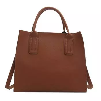 Простая однотонная сумка, модная сумка через плечо, женская сумка из искусственной кожи в стиле ретро, большая вместимость, универсальная женская сумка коричневый