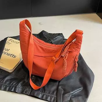 Простая однотонная сумка-пельмень, расслабляющая и плиссированная сумка через плечо для женщин, летняя сумка через плечо большой вместимости, нейлоновая легкая ткань