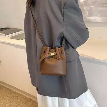 Простая однотонная сумка-ведро из искусственной кожи, мини-сумка через плечо, большая вместимость, сумка через плечо чёрный