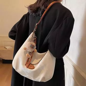 Простая однотонная универсальная повседневная сумка-тоут, модная сумка для поездок на работу, новая сумка через плечо с цепочкой, сумка для покупок no pendant