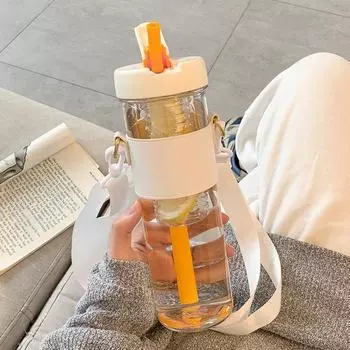 Простая пластиковая бутылка для воды большой емкости 800 мл с соломинкой, портативный пузырьковый фильтр для заварки чая для девочек, студенческий сок, чашка для питьевой воды 801-900ml