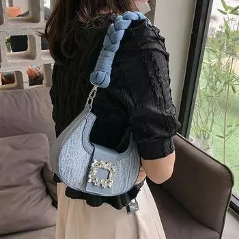 Простая плетеная сумка-луночка с квадратной пряжкой для девочек, сумка через подмышку, украшенная ромбами, женская сумка через плечо, новая мода