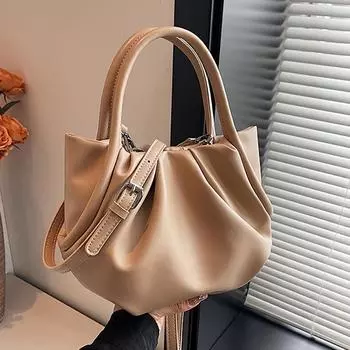 Простая плиссированная сумка, модная сумка через плечо, женская повседневная сумка-ведро хаки