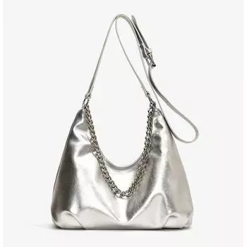 Простая плиссированная сумка-тоут с цепочкой, женская сумка-тоут премиум-класса через плечо и подмышку серебряный