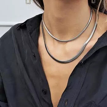 Простая плоская цепочка в виде змеи, мужское ожерелье в стиле хип-хоп, ювелирная цепочка на ключицу