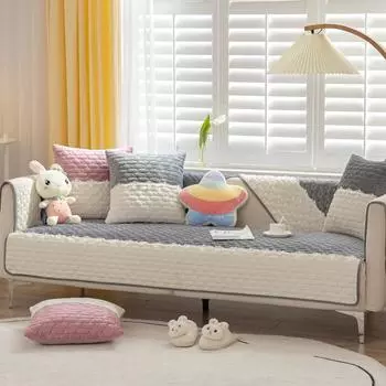 Простая плюшевая подушка для дивана, нескользящая, утолщенная, чехол для дивана для гостиной, лоскутная подушка, роскошная ткань на спинку, подлокотник 70x70cm 1pcs розовый