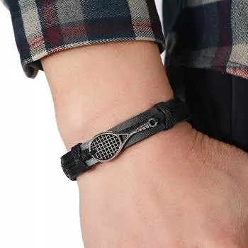 Простая подвеска в виде теннисной ракетки, плетеный вручную браслет, персонализированная черная искусственная кожа, мужская цепочка на руку, винтажные ювелирные изделия 1