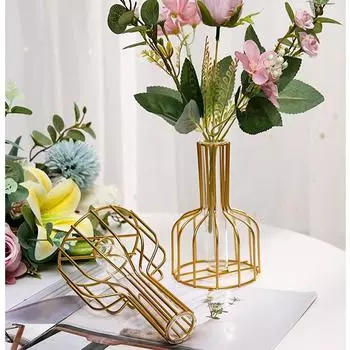 Простая полая железная ваза, прозрачный искусственный цветок, имитация маленькой винной бутылки, креативный цветок, контейнер для сухоцветов