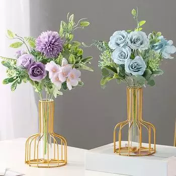 Простая полая железная ваза, прозрачный искусственный цветок, имитация маленькой винной бутылки, креативный цветок, контейнер для сухоцветов