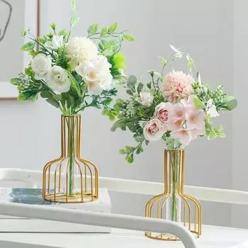 Простая полая железная ваза, прозрачный искусственный цветок, имитация маленькой винной бутылки, креативный цветок, контейнер для сухоцветов