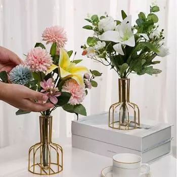 Простая полая железная ваза, прозрачный искусственный цветок, имитация маленькой винной бутылки, креативный цветок, контейнер для сухоцветов