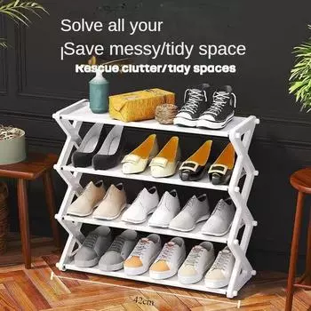 Простая полка для обуви, стойка для обуви в общежитии, аренда комнаты, небольшой экономичный милый шкаф для хранения обуви у двери общежития Four layers of long белый