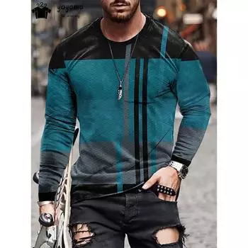 Простая полосатая графическая футболка, модная мужская футболка с длинным рукавом, с круглым вырезом, дизайнерская мужская одежда, дышащая простая футболка для мужчин S