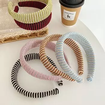 Простая полосатая повязка на голову из губки, модный широкий женский аксессуар для волос 16.5*3cm чёрный