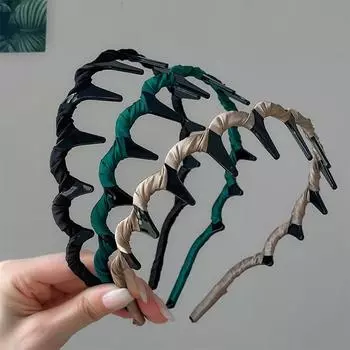 Простая повязка на голову для мытья лица с зубцами, нескользящая, сдавливающая, завершающая заколка для волос, повязка на голову для завивки волос зелёный