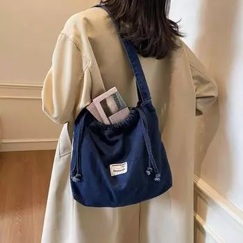 Простая повседневная джинсовая модная сумка-ведро через плечо женская зимняя большая вместительная сумка-тоут для поездок на работу