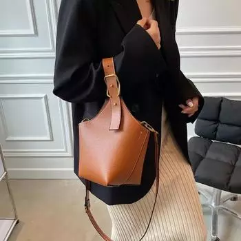 Простая повседневная французская женская сумка через плечо для мобильного телефона из искусственной кожи, сумка-ведро для женщин