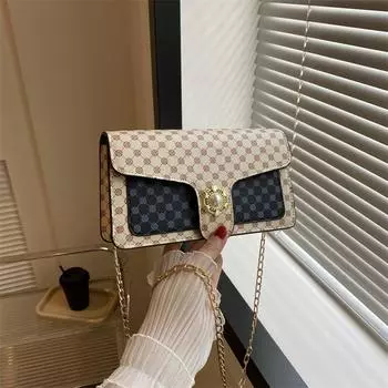 Простая повседневная модная маленькая сумка женская 2024 новый тренд ретро сумка через плечо повседневная цепочка через плечо маленькая квадратная сумка темно-коричневого