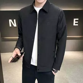 Простая повседневная мужская куртка, деловое пальто с лацканами, корейская версия, универсальный модный топ, новая однотонная мужская одежда M чёрный
