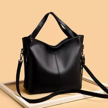 Простая повседневная однотонная сумка на одно плечо, летняя, большая вместимость, модная сумка для мам чёрный