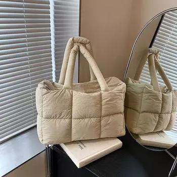 Простая повседневная сетчатая сумка-тоут большой вместимости для женщин, осенне-зимняя хлопковая сумка для одежды, универсальная сумка через плечо 42*14*31 серый