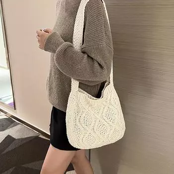 Простая повседневная соломенная сумка через плечо, однотонная легкая тканая сумка, сумка большой вместимости