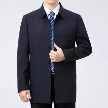 Простая повседневная ветровка мужская с лацканами средней длины на весну и осень, деловая куртка для папы среднего возраста из шелка Mulberry высшего качества 170