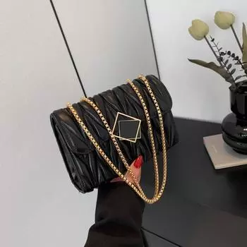 Простая повседневная женская сумка с ромбом, маленькая квадратная сумка 2024 года, новая сумка через плечо, маленькая сумка, женская модная сумка на цепочке чёрный