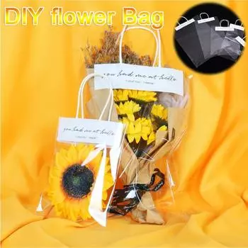 Простая прозрачная сумка-тоут своими руками, подарочные сумки с цветочным декором, одиночный букет, сумка-мешок из полипропилена, романтическая подарочная сумка для влюбленных 10PCS-1SET