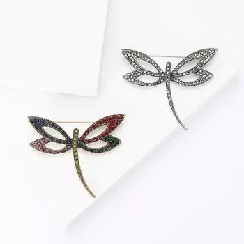 Простая ретро-брошь в виде стрекозы из сплава со стразами, темпераментная универсальная женская брошь для пальто и корсажа
