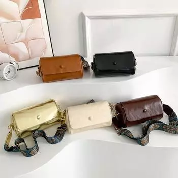 Простая ретро маленькая сумка 2024 года, новая модная универсальная сумка-мессенджер с широким плечевым ремнем на одно плечо, текстурная цилиндрическая сумка чёрный