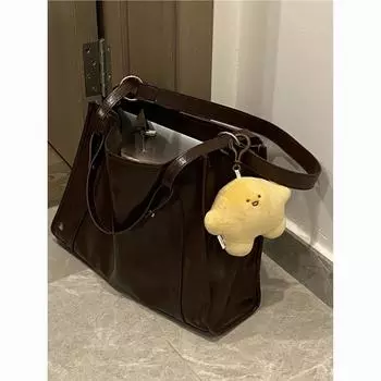 Простая ретро-сумка большой вместимости для поездок на работу, квадратная модная студенческая универсальная сумка-тоут на одно плечо, сумка-мессенджер tide коричневый