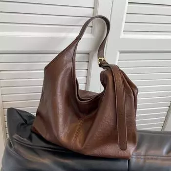 Простая ретро-сумка через подмышку, женская осенне-зимняя суперпопулярная сумка через плечо, высококачественная сумка-тоут большой вместимости Sense темно-коричневого